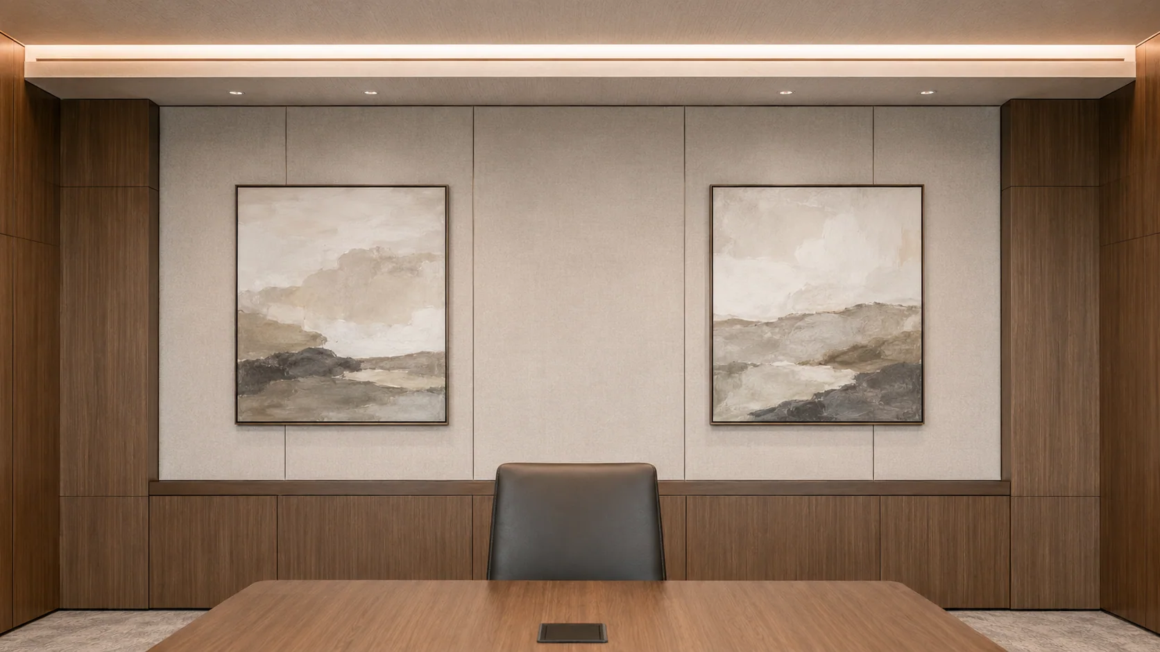Collaborative workplace with a colorful modular artwork gallery