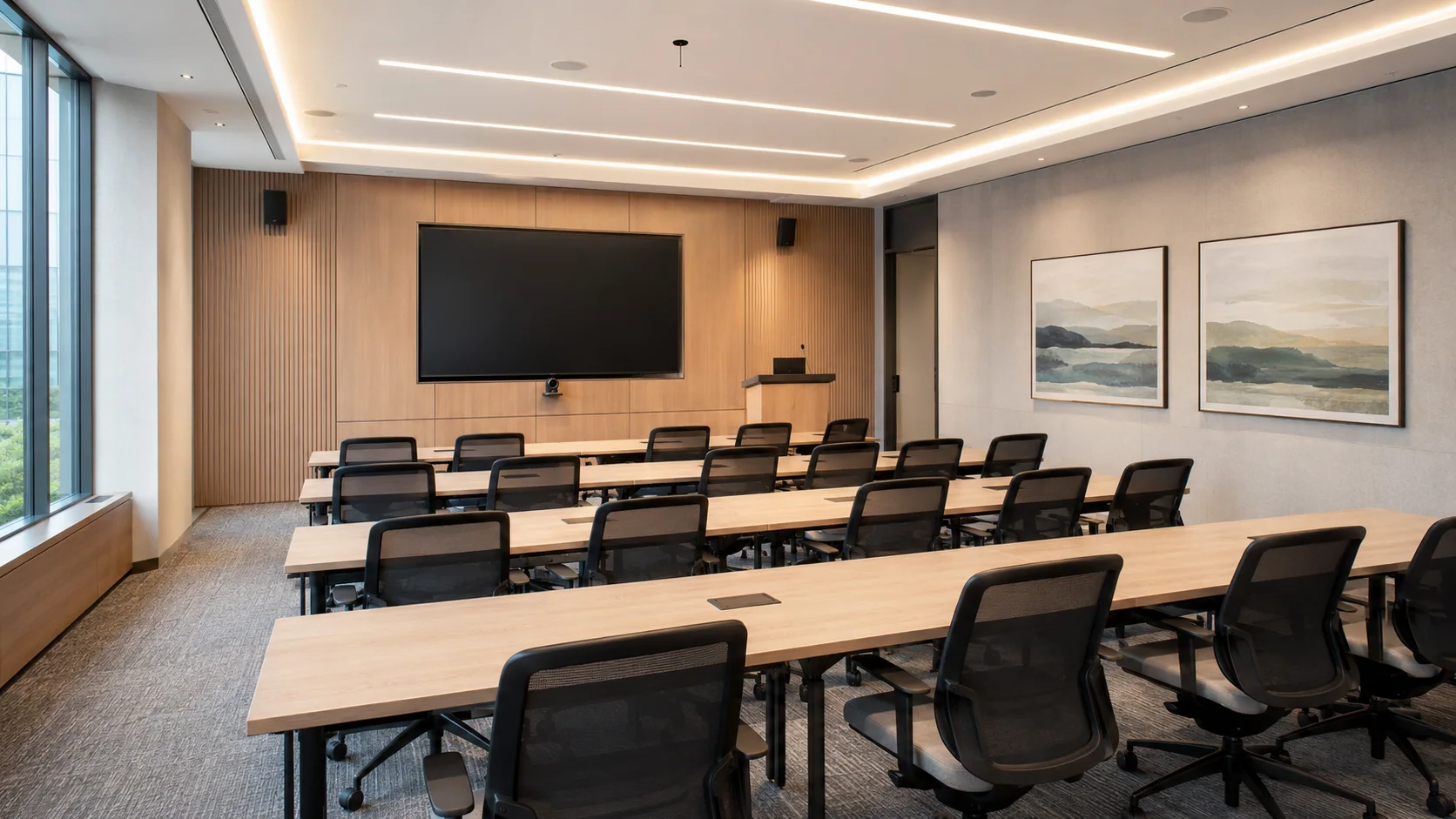 Executive office with a bold abstract artwork