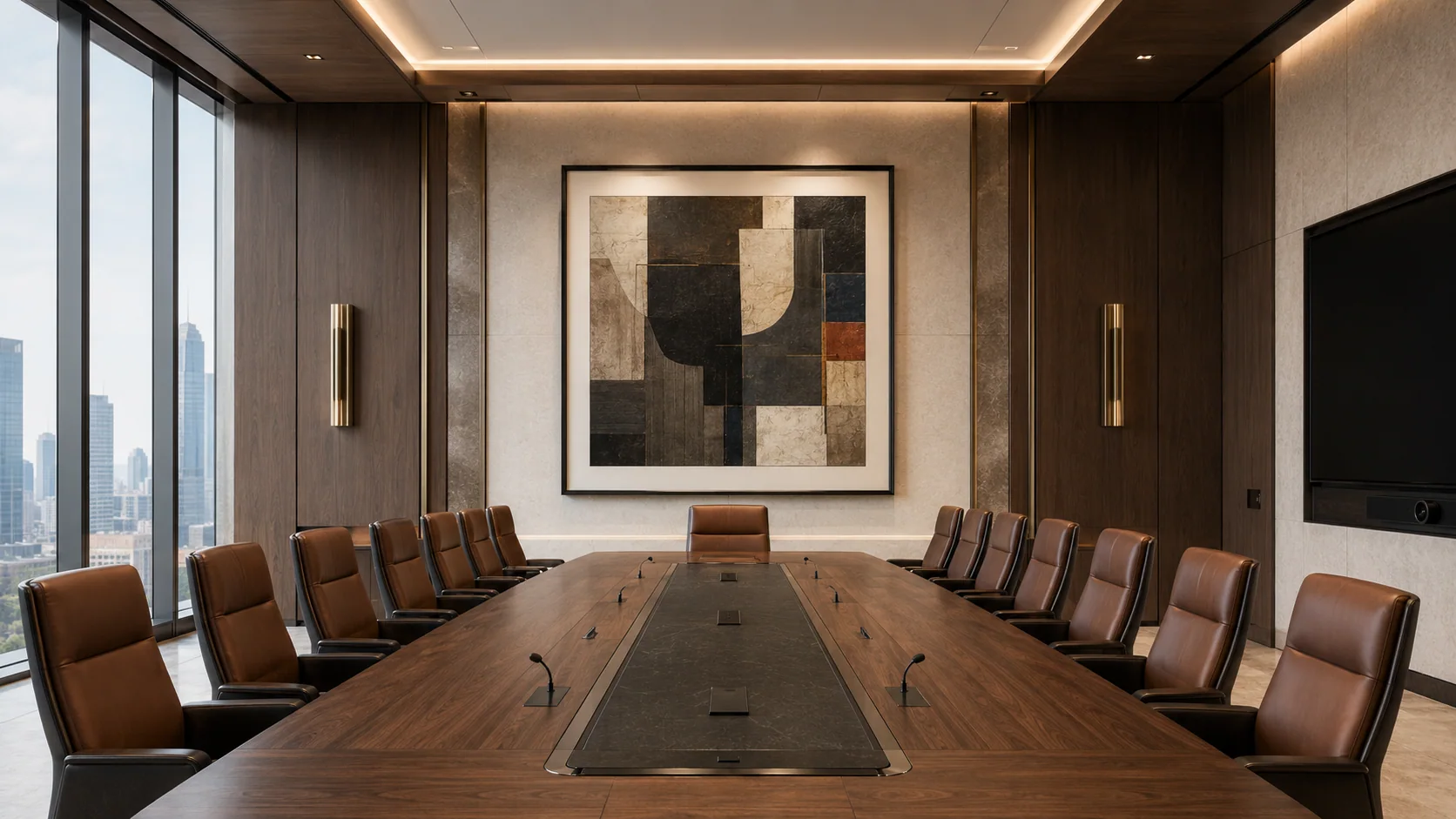 Individual focus booths with a restrained artwork pair