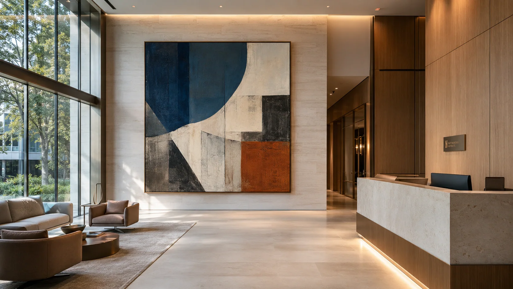 Reception with a coordinated geometric artwork