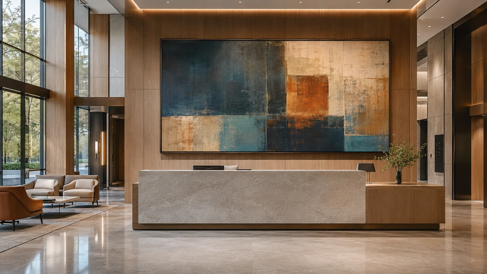 Corporate reception with statement artwork