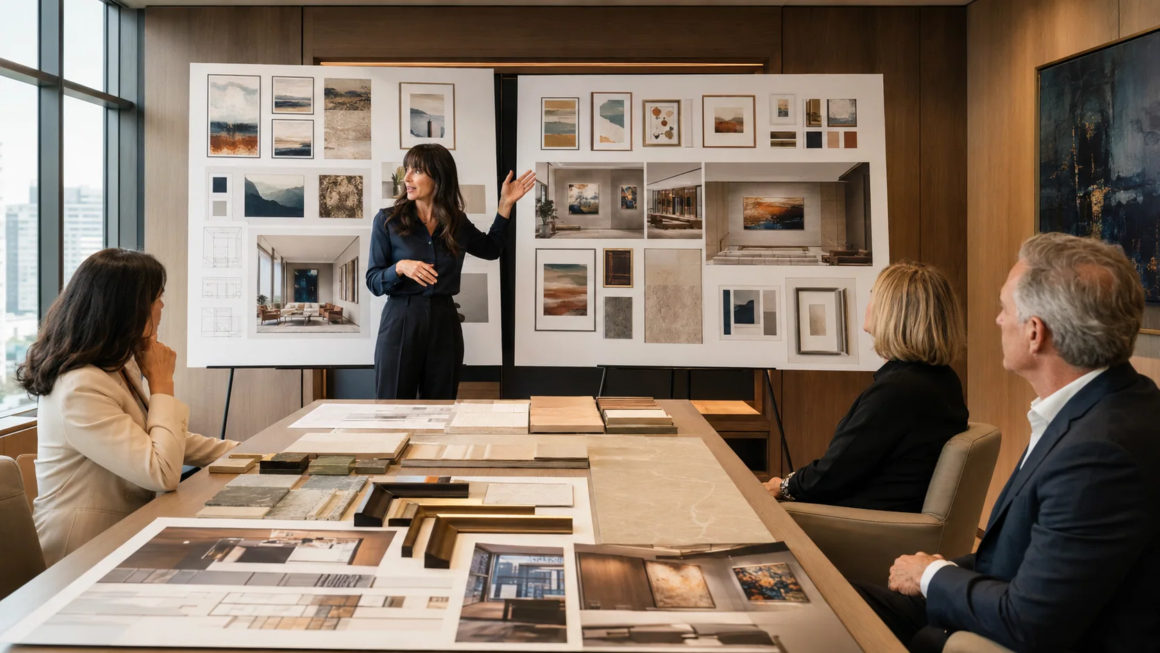Corporate artwork stakeholder presentation with application boards