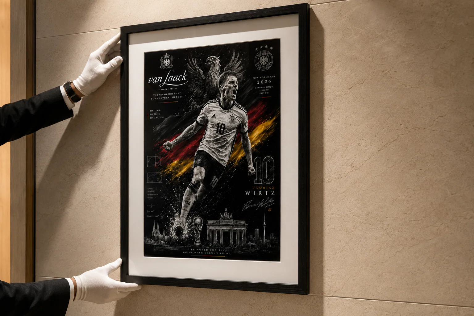 Vertically framed commercial artwork installed in a hospitality interior
