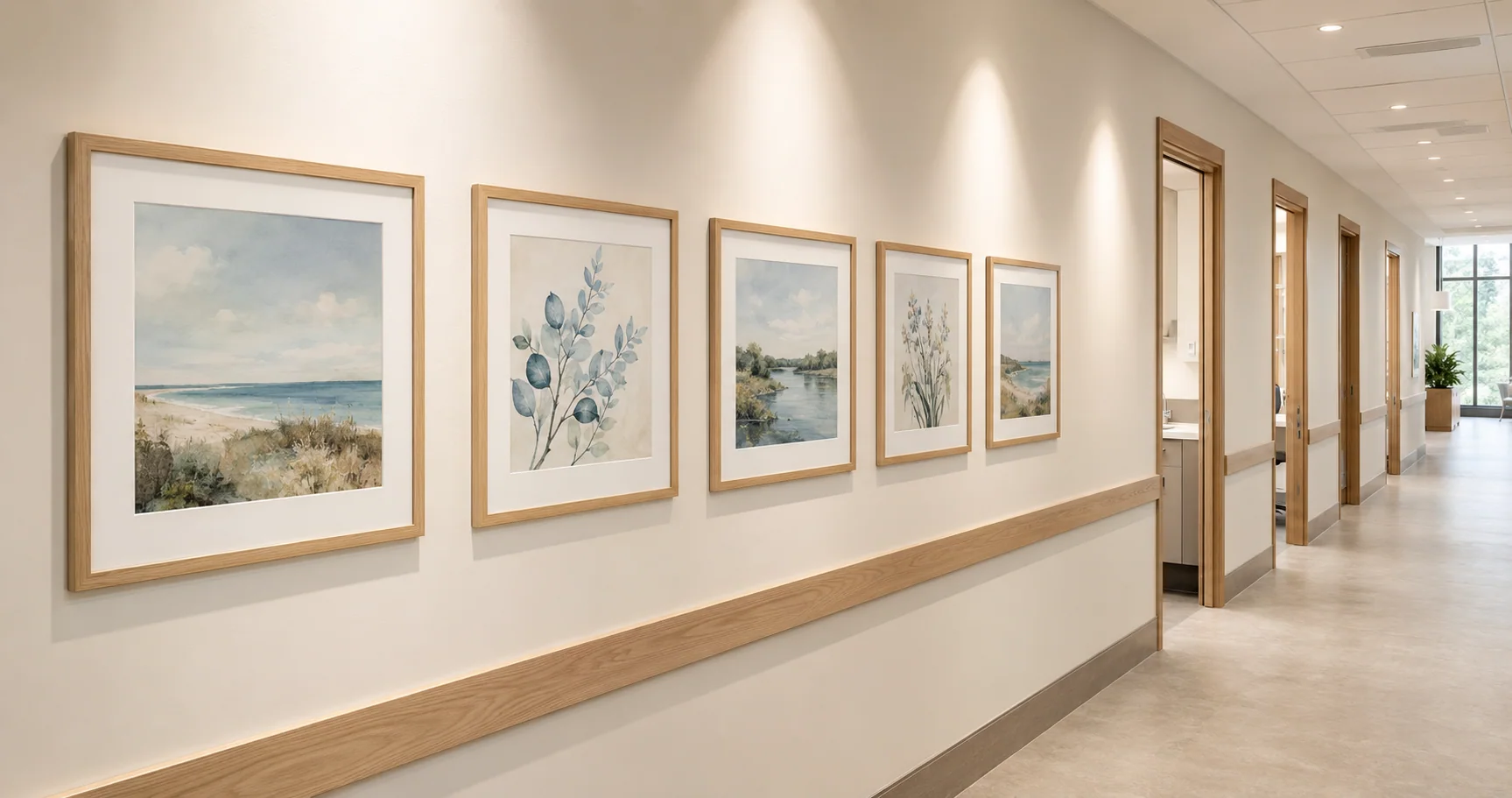 Healthcare corridor with a repeatable botanical series