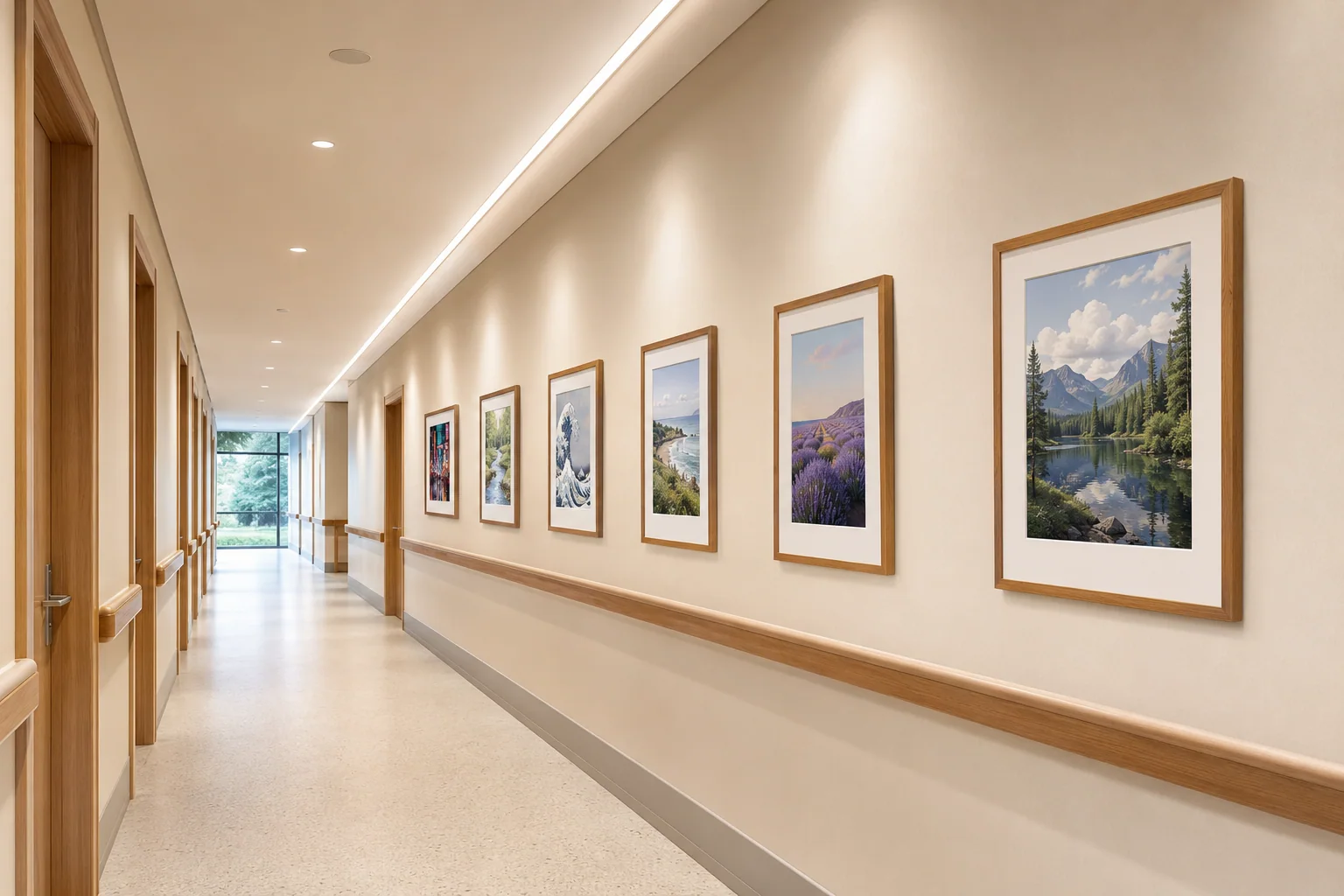 Departmental corridor with coordinated nature artwork