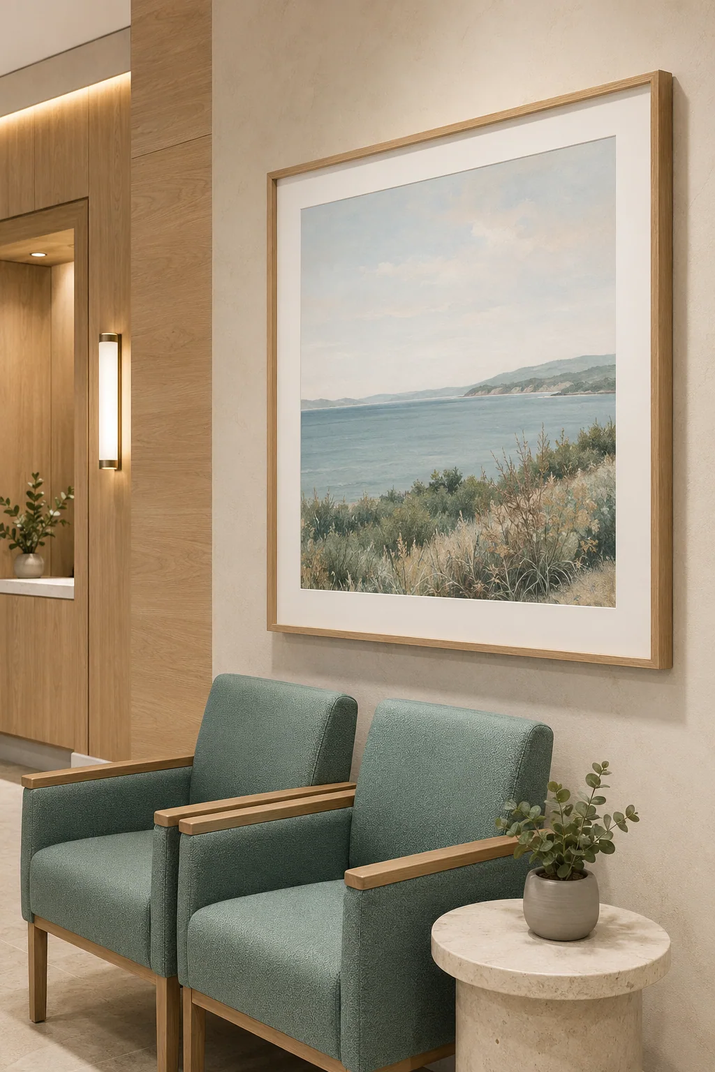 Seated waiting-area sight-line artwork study