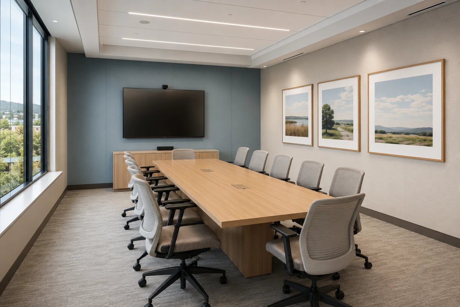 Healthcare conference room with a coordinated nature series