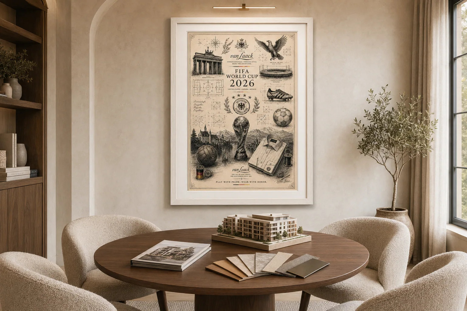Sample leasing consultation area with statement artwork