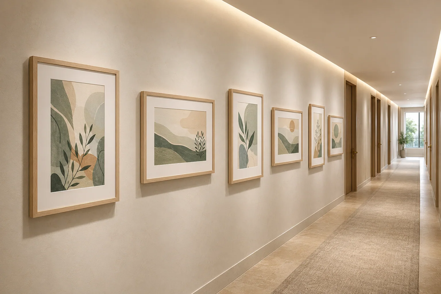 Sample resident corridor with repeatable botanical series