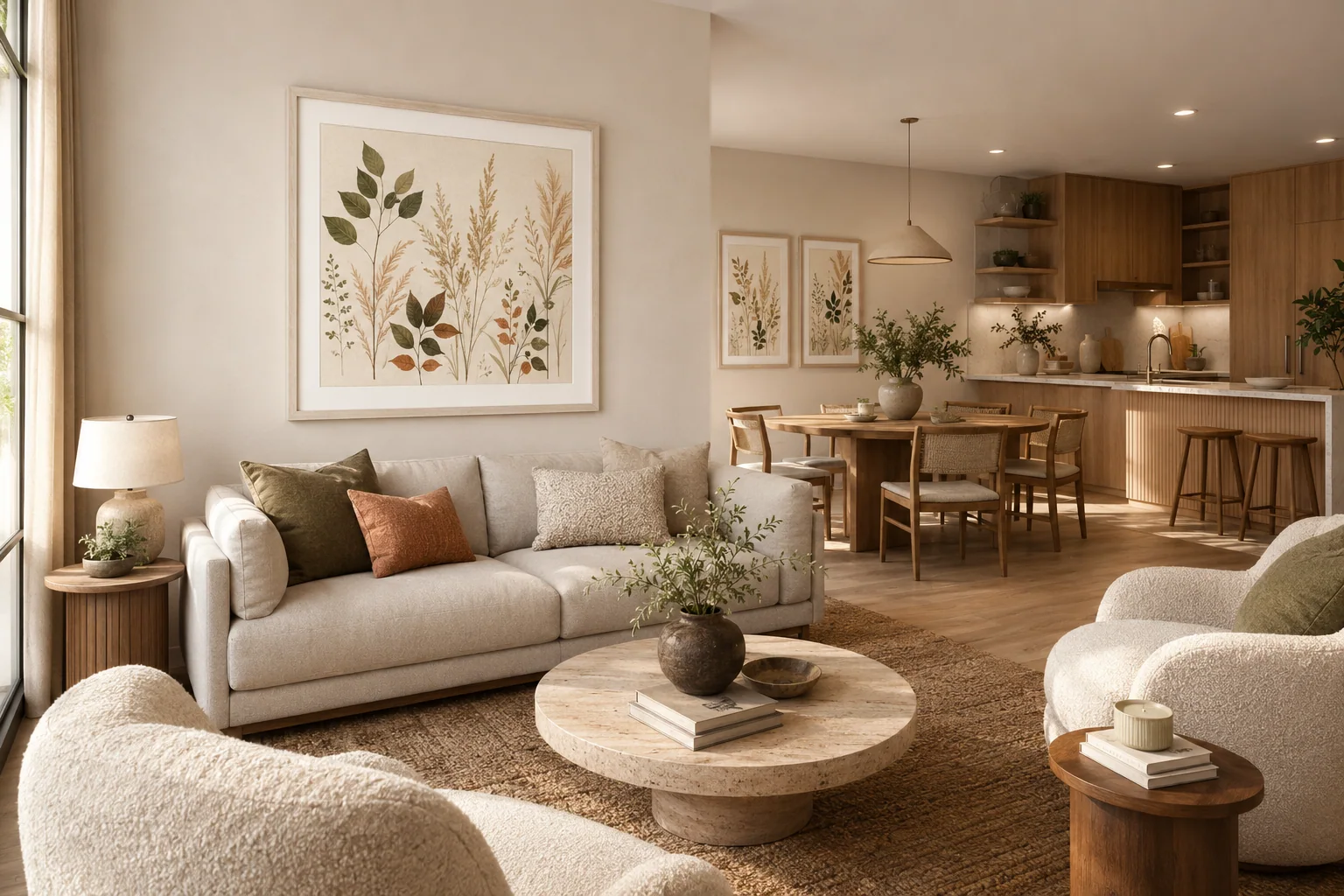 Sample shared lounge with botanical artwork