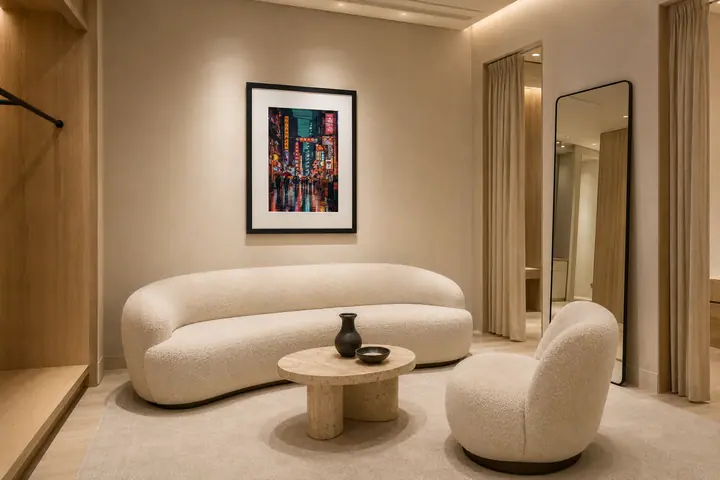 Boutique Client Lounge showing a coordinated artwork application