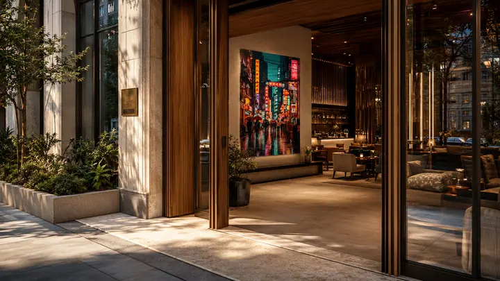 Restaurant Threshold and Dining Room showing a coordinated artwork application