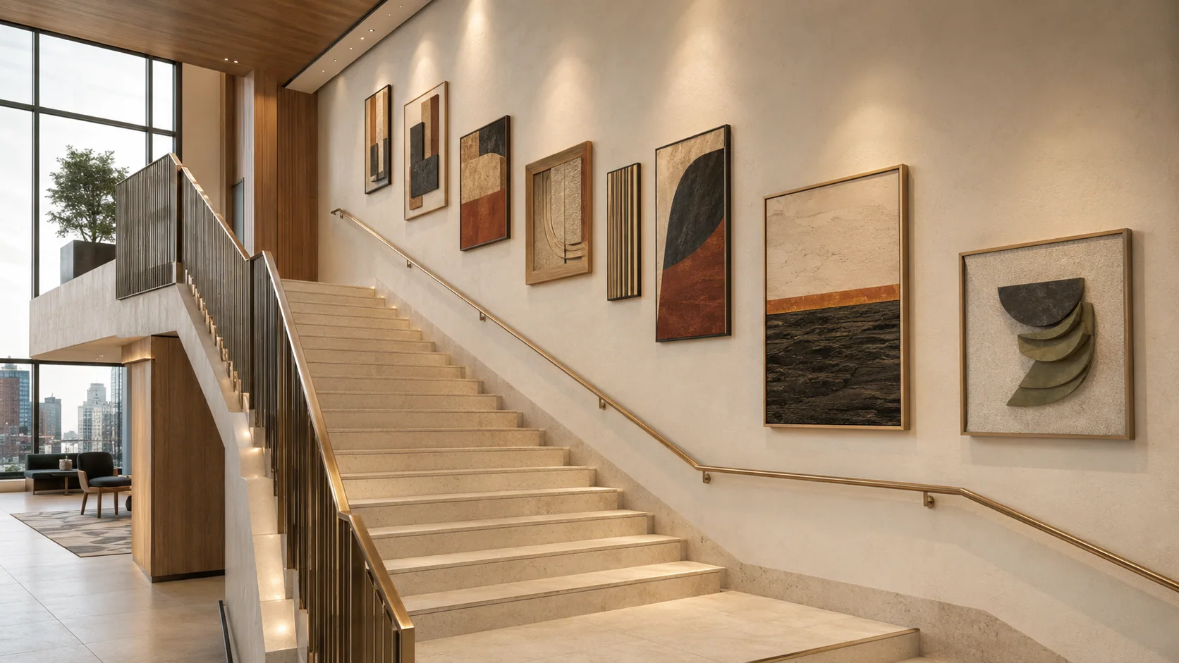 Commercial stair with a coordinated artwork collection