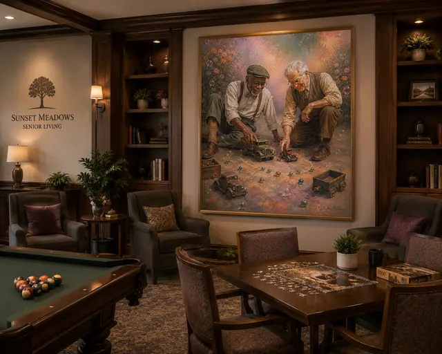 Childhood Roads Game Lounge, senior living artwork application