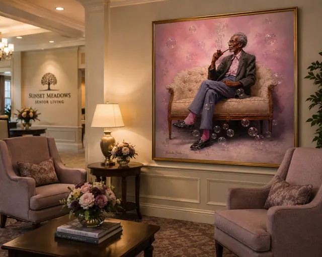 Quiet Reflections Lounge, senior living artwork application