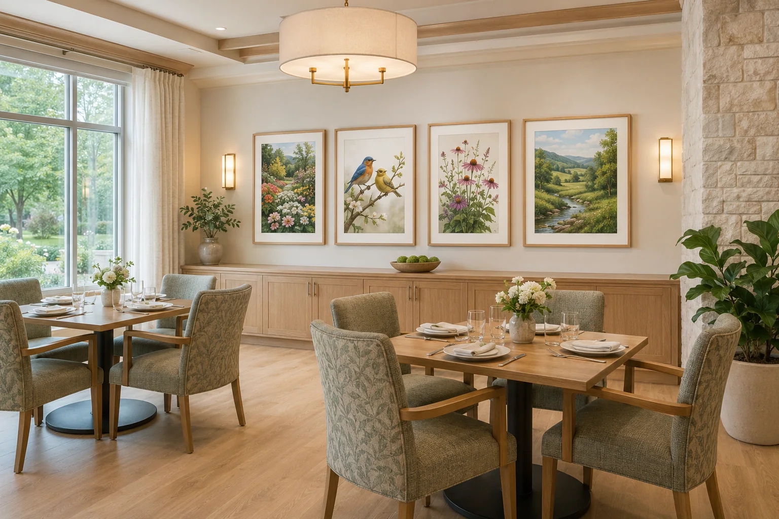 Dining room with a recognizable nature artwork family